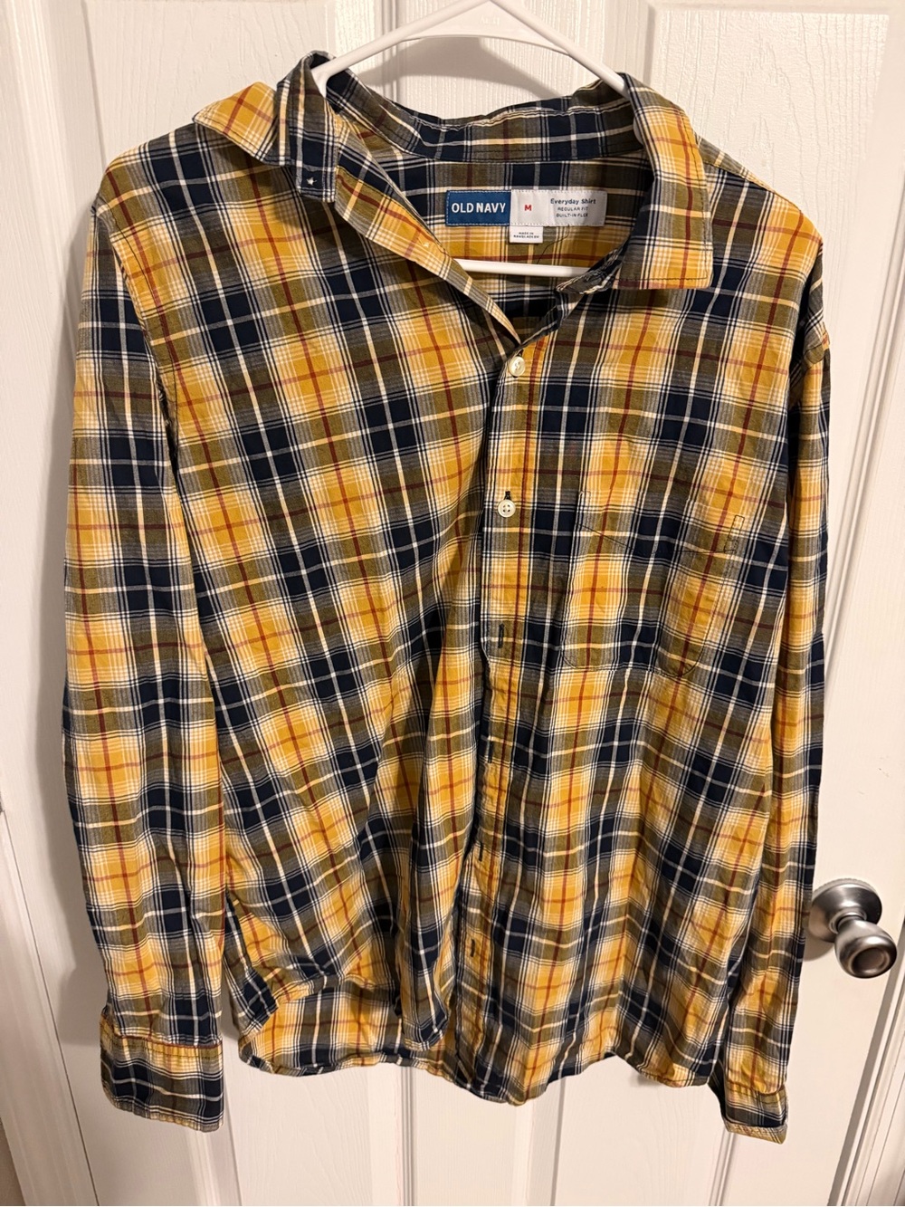 Old Navy Men’s Yellow and Navy Plaid Button-Down Shirt